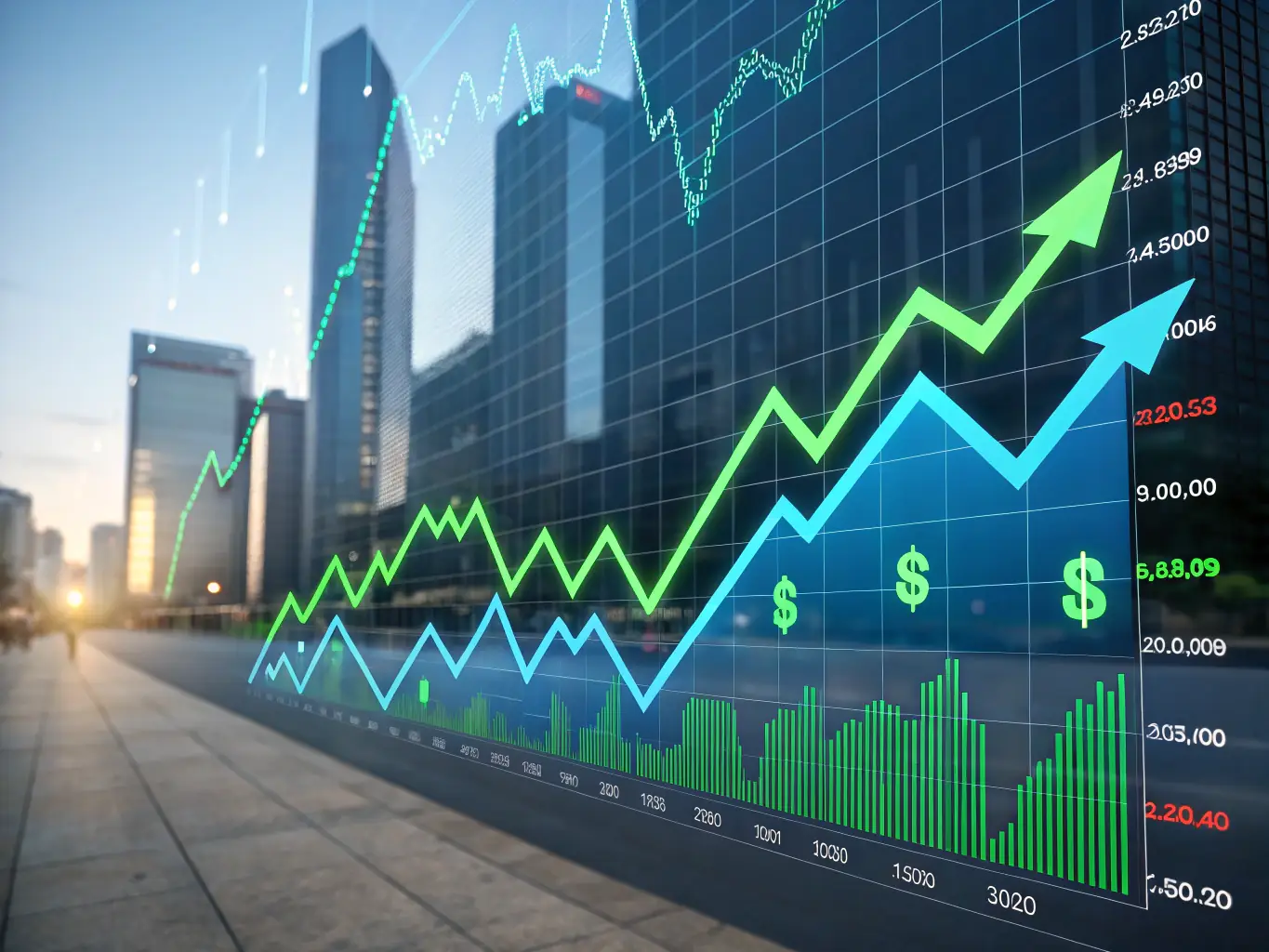 A graph showing upward trends and growth, with coins and currency symbols subtly integrated into the design, representing financial growth and opportunities.