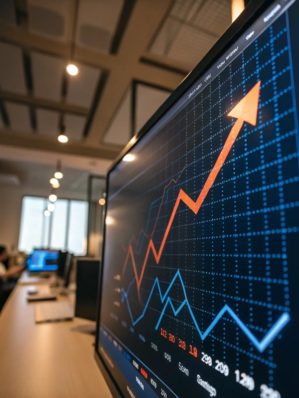 A visual representation of a business experiencing growth and increased market share as a result of implementing custom software solutions. The image should convey a sense of progress and achievement.